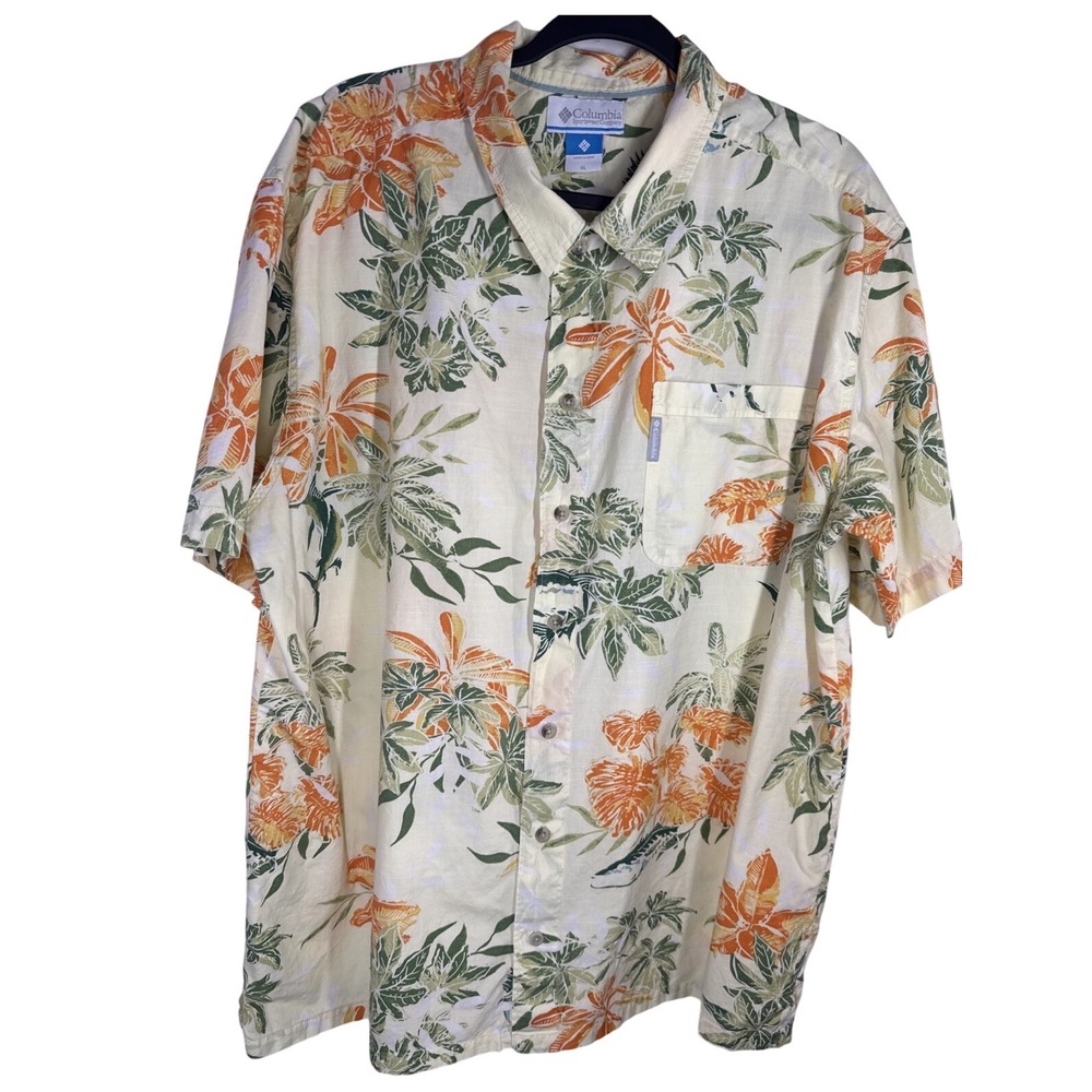 Columbia‎ Cotton Men XL Hawaiian Floral Button Short Sleeve Shirt Fishing